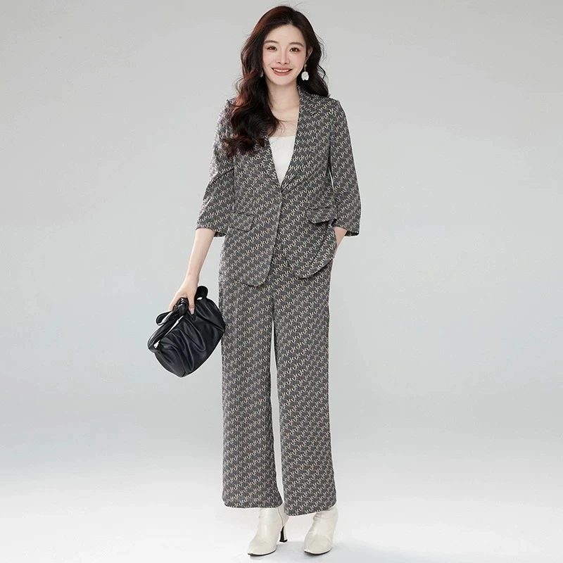 T111时尚套装女装夏季休闲显瘦小西装宽松秋季上衣春夏阔腿裤洋气