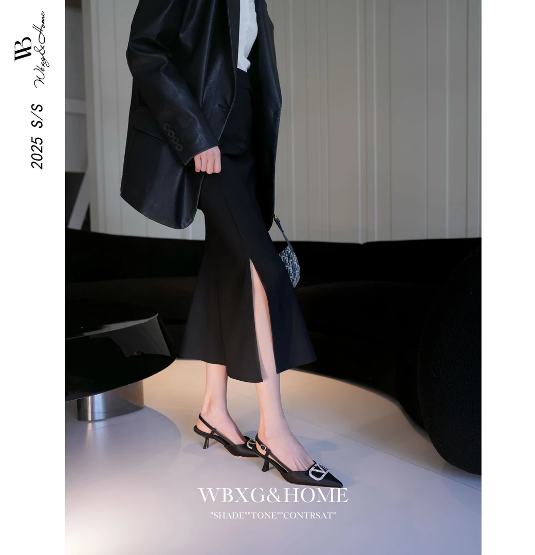 「白日玫瑰」【25SS/春夏系列】V家~法式性感水钻后空高跟鞋