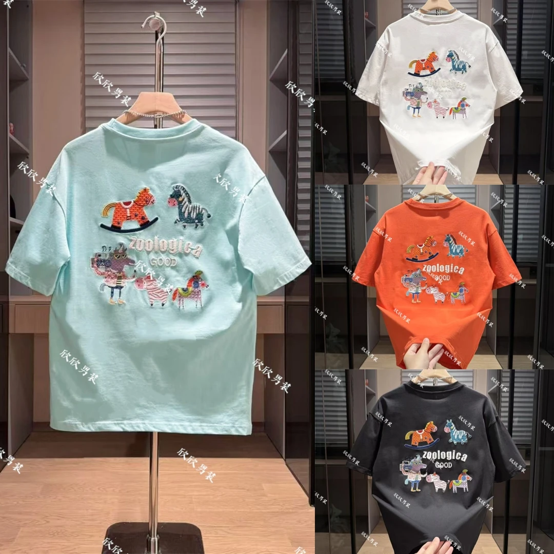 百棉纯棉潮牌刺绣痞帅时尚男士休闲短袖