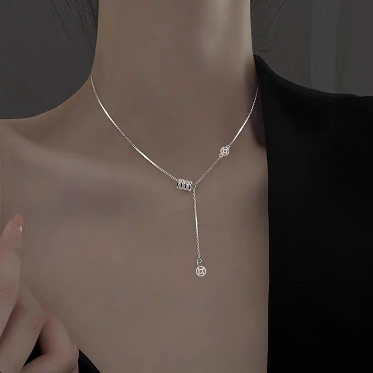 坠链均925银 小蛮腰铜钱流苏纯银项链女新款高级感轻奢小众锁骨链