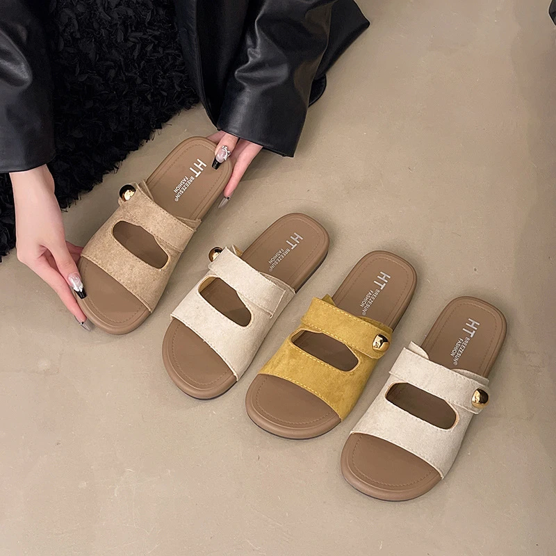 法式复古一字勃肯拖鞋女夏季新款外穿配裙子高级感罗马沙滩凉拖鞋