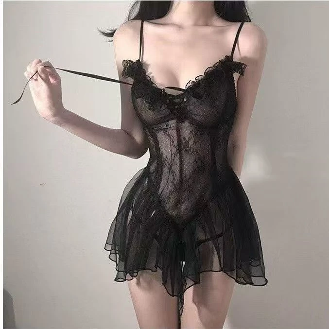 性感睡衣蕾丝睡裙显瘦网红美背镂空纯欲风露背