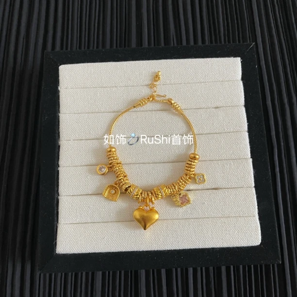 铜合金手链 如饰 古法流苏桃心手链时尚气质百搭手工金色