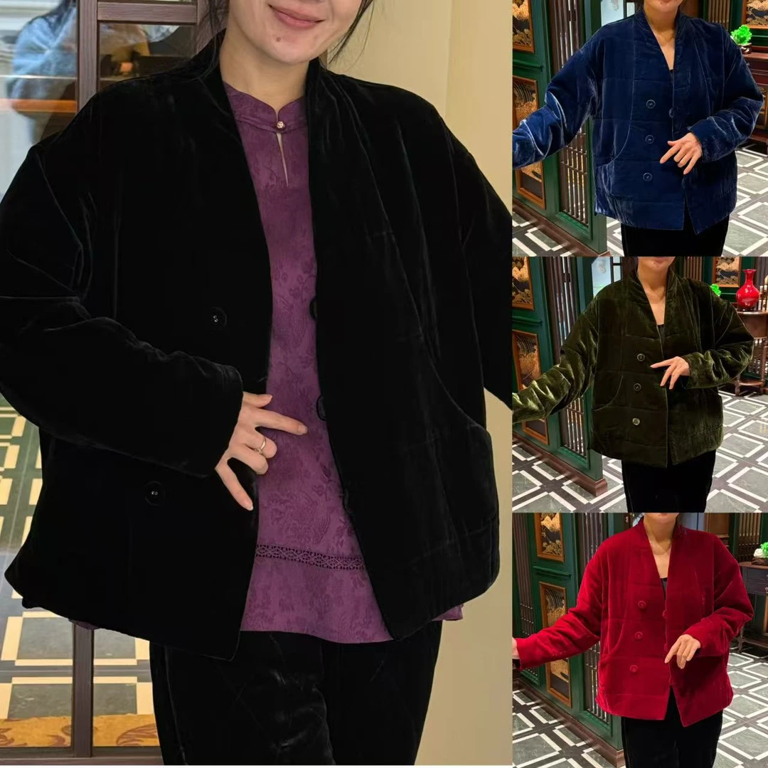 QNH-丝绒净版斜襟连肩多色棉服.H