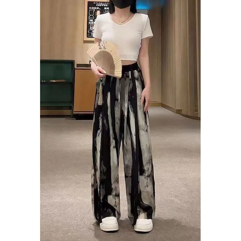 【看不透的人心专属】新中式水墨画国风冰丝阔腿裤女2025夏季薄扎染
