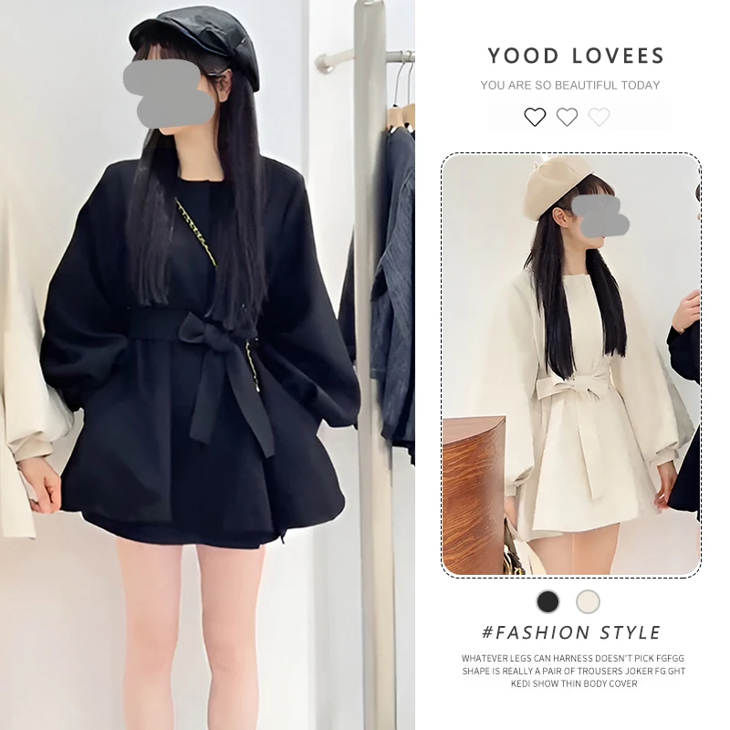 韩版时尚灯笼袖风衣外套女2025春秋新款慵懒宽松显瘦上衣气质女装