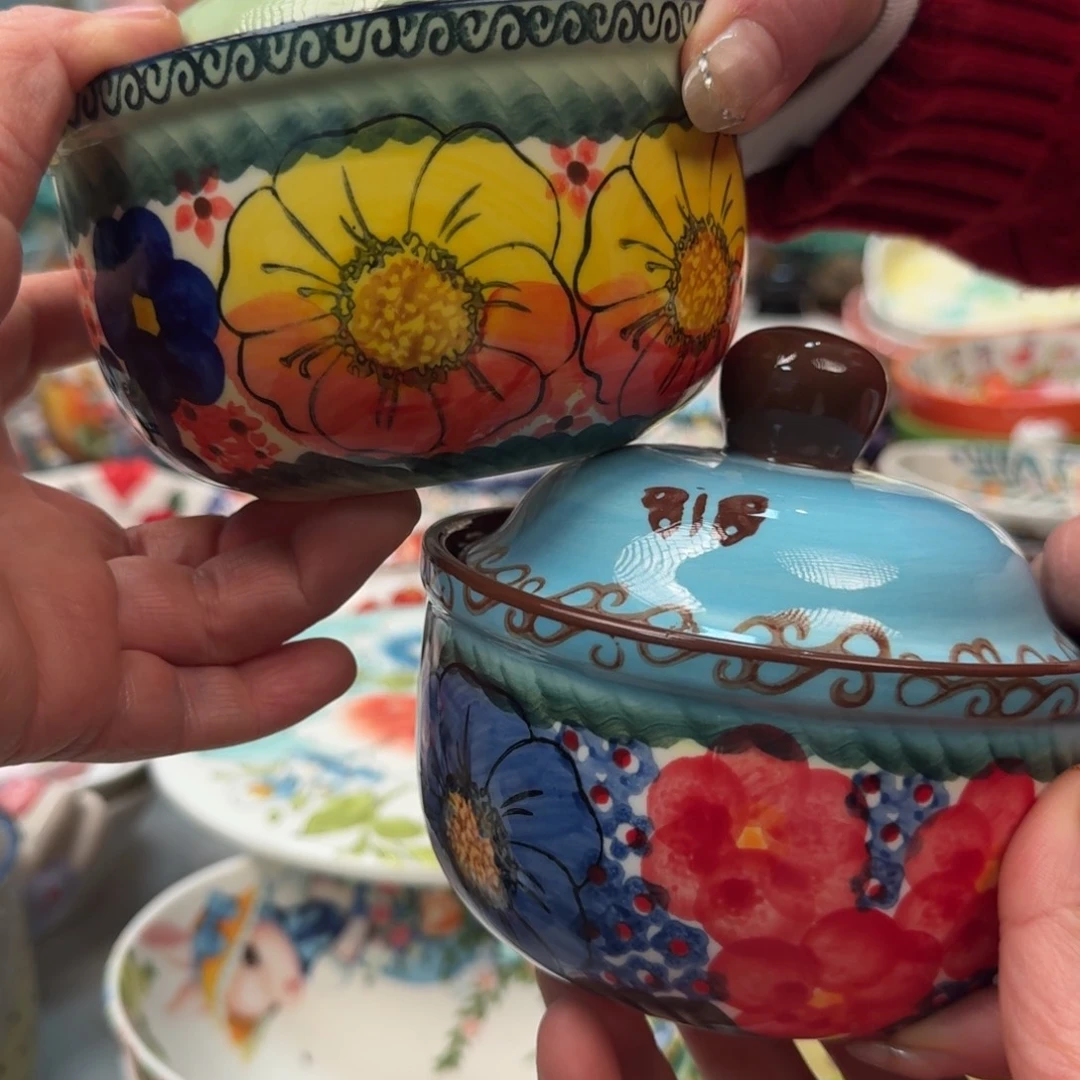 陶瓷4.5英寸波兰带盖炖盅2只，琉璃蓝➕莫妮卡