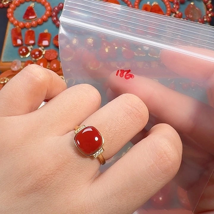 南红玛瑙银S925镶嵌戒指