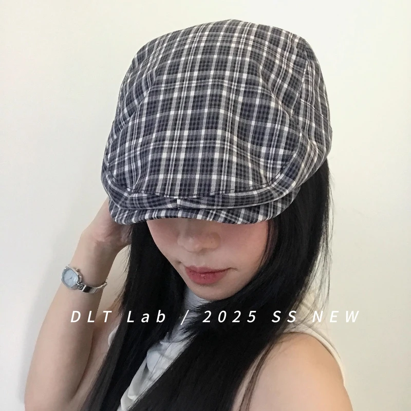 DLTLab丁老头新品2025辣妹复古格纹方圆脸前进帽春夏百搭报童帽