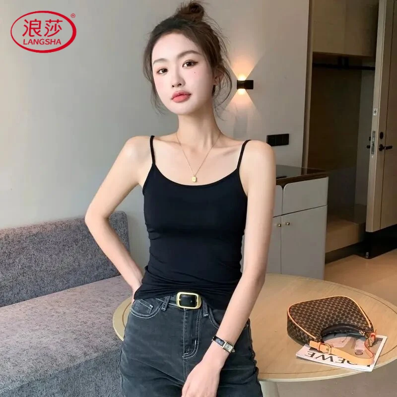 浪莎上衣小吊带外穿感冰丝女黑色背心西装薄款气质夏美背打底