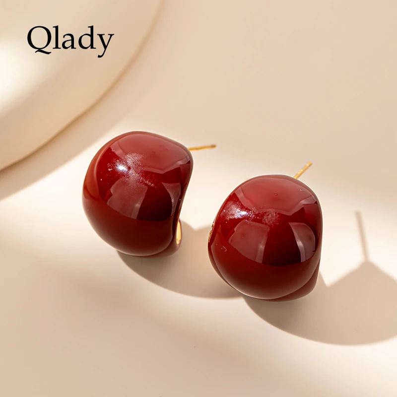 合金耳饰 新年红色银耳钉2025年新款爆款轻奢高级感气质大气耳饰