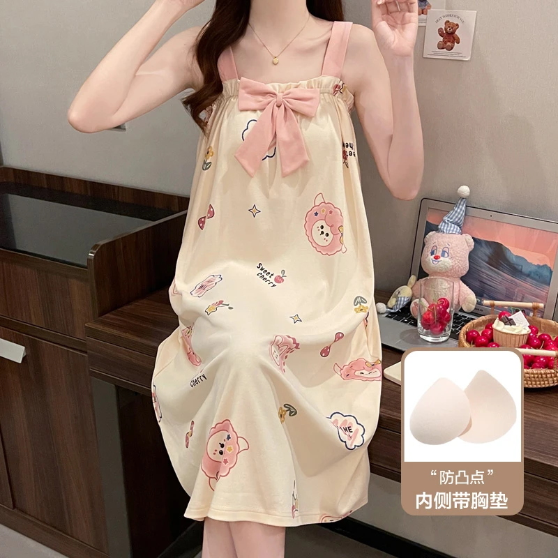 2025新款高颜值吊带睡裙女夏季薄款公主风洋气网红爆款睡衣带胸垫