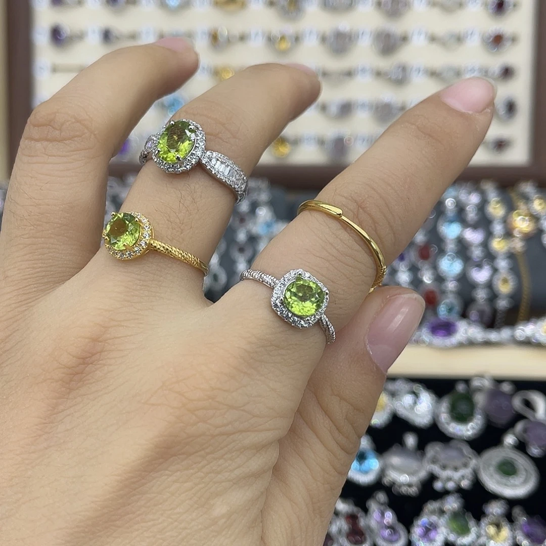 用***销戒指橄榄石银S925镶嵌