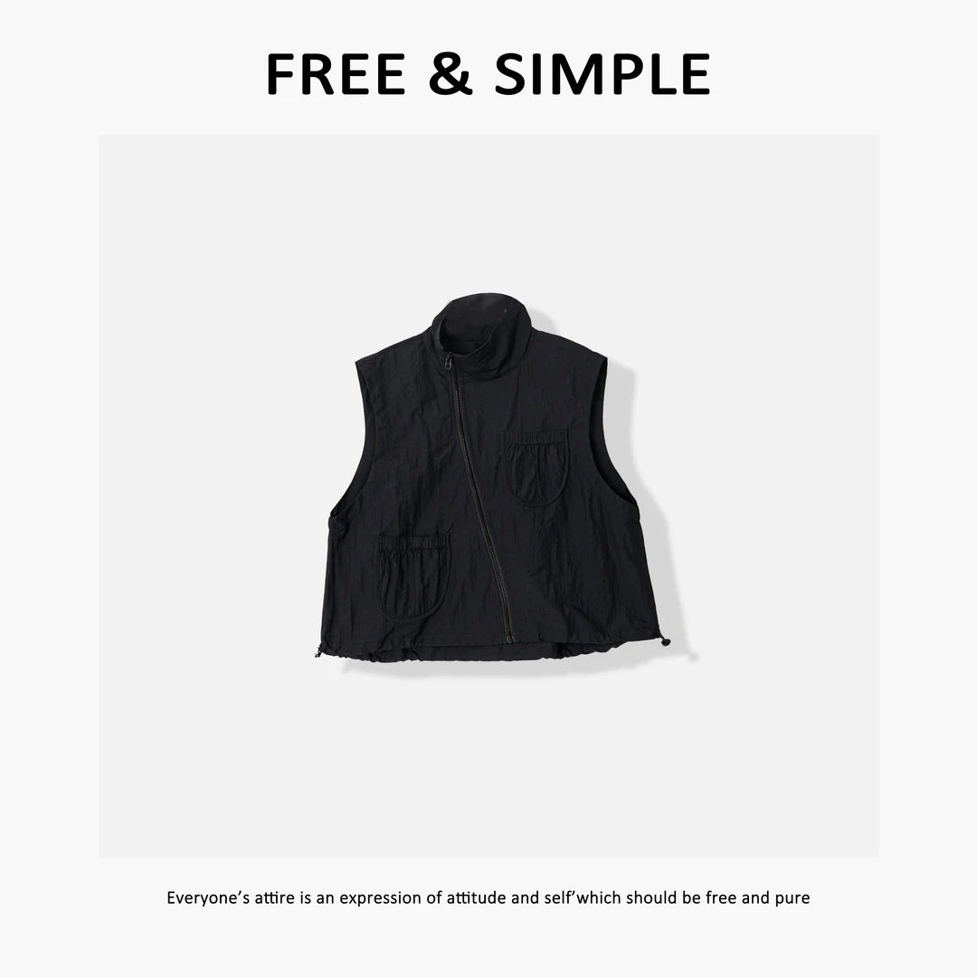 Free&Simple-‘潮搭’街头风时尚潮帅款褶皱酷感马甲-MX17252