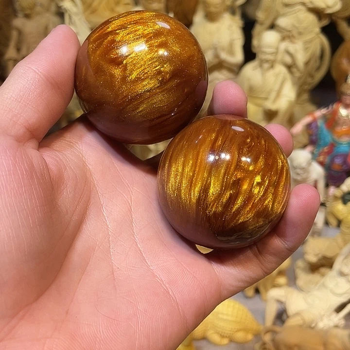 黄杨木金丝楠手球一对