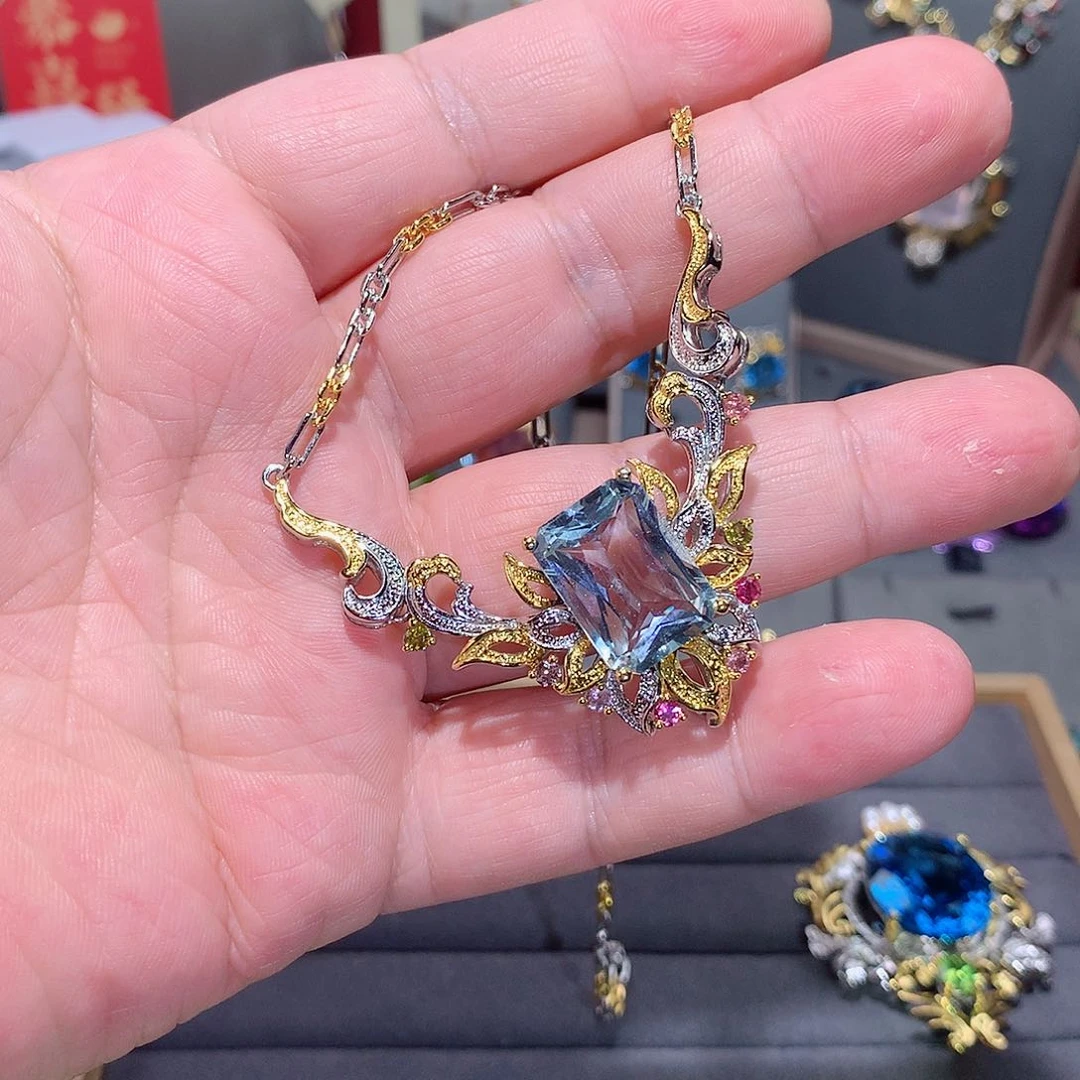 托帕石颈饰银S925镶嵌雀**、吊坠