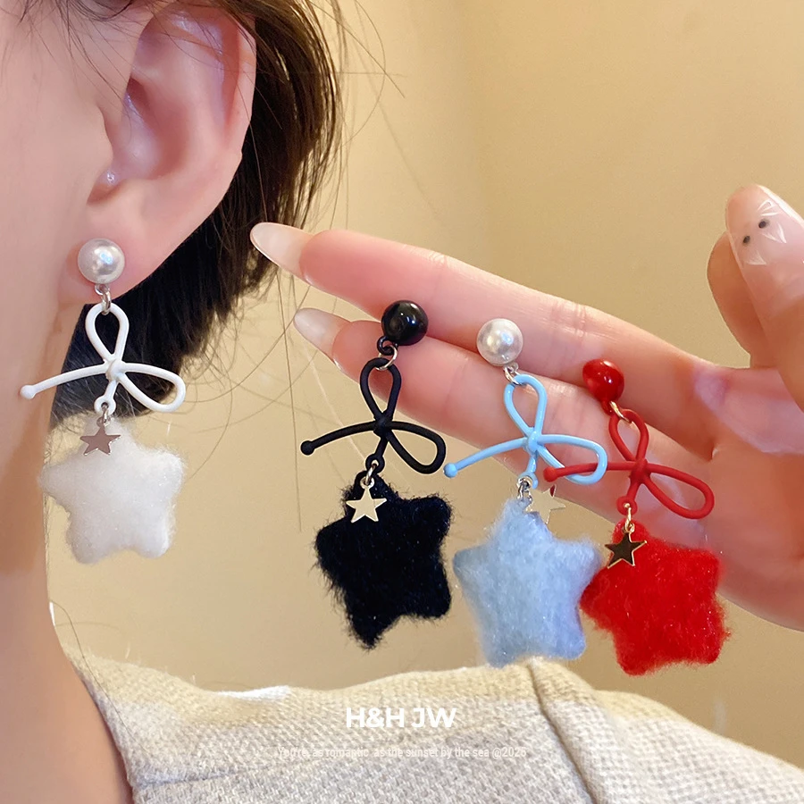 铜合金耳饰 秋冬蝴蝶结星星耳环时尚甜美气质耳钉小众高级感耳饰