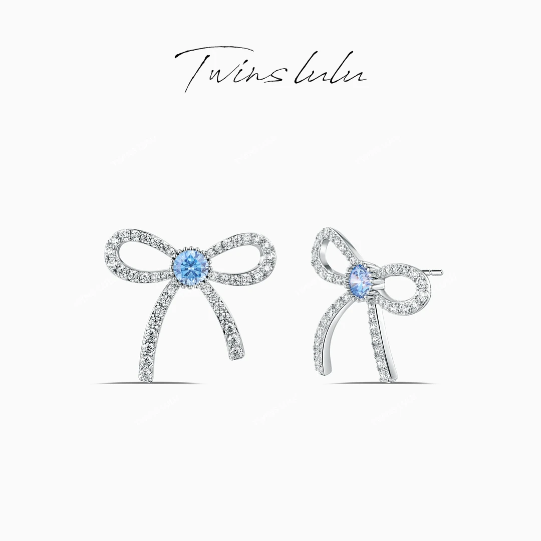 铜合金合成锆石耳饰 TWINS LULU 甜美蓝色精致蝴蝶结耳环TSL817