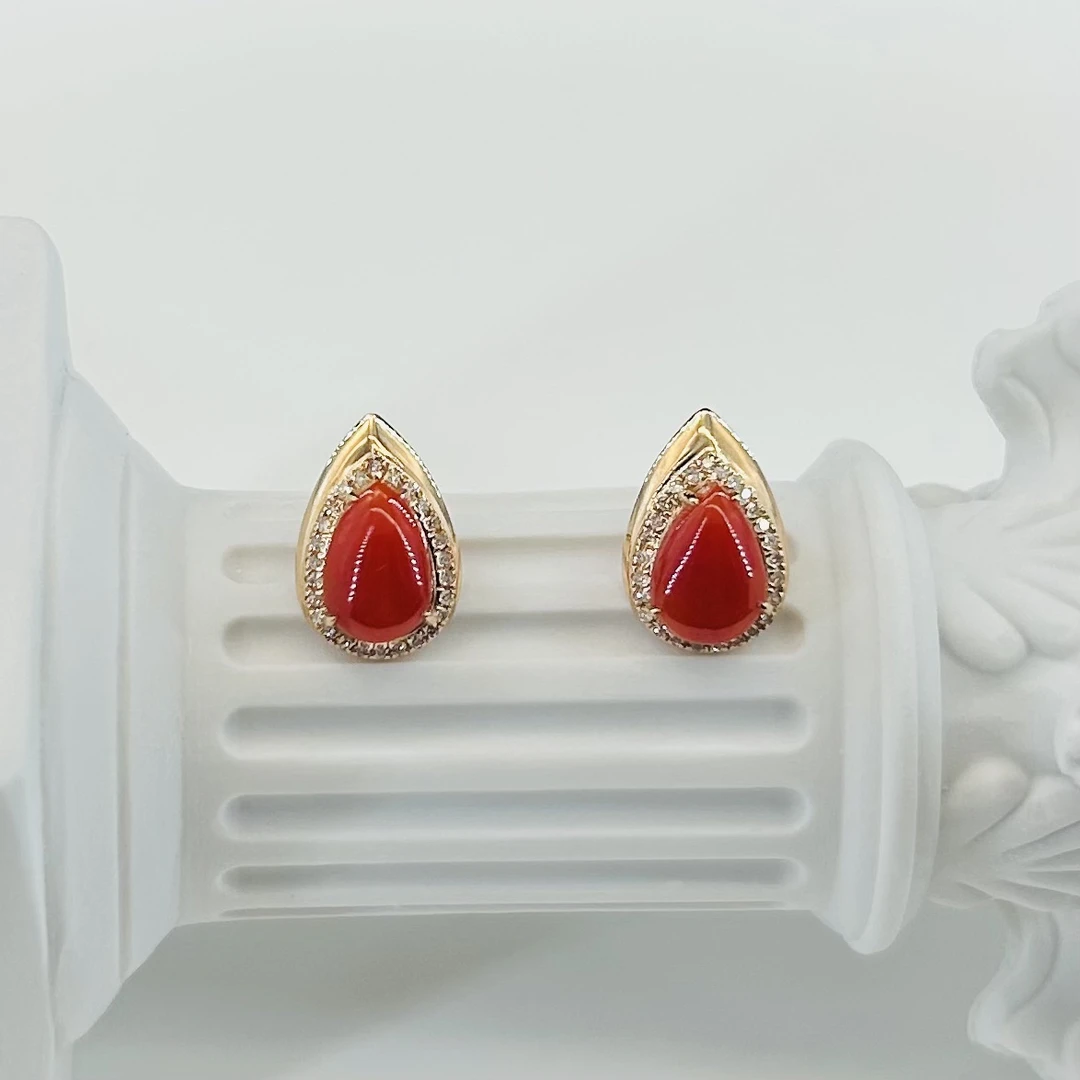 【何姐优选】珊瑚耳饰 珊瑚约5*7mm水滴 XQ0092 多样性发货