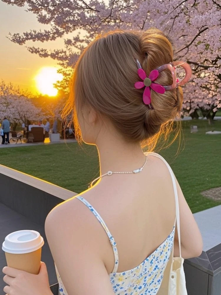 醋酸太阳花朵中号抓夹氛围感拍照鲨鱼夹后脑勺盘发夹半扎发卡发饰