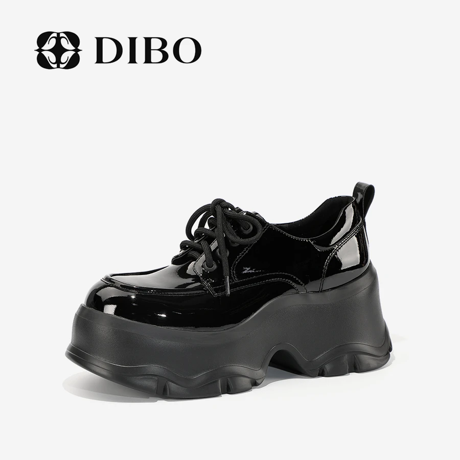 DIBO碲铂 时尚百搭厚底增高黑色休闲鞋圆头英伦风25185041