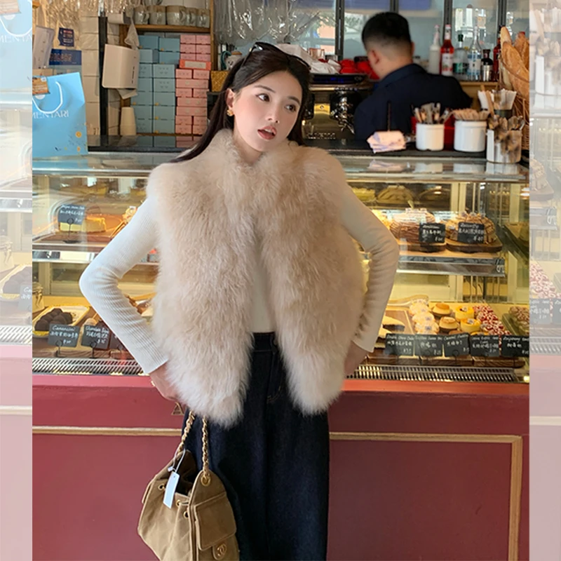 晴山暮雪/冬日御寒神器奢贵100%山羊绒皮草马甲皮毛一体毛毛外套