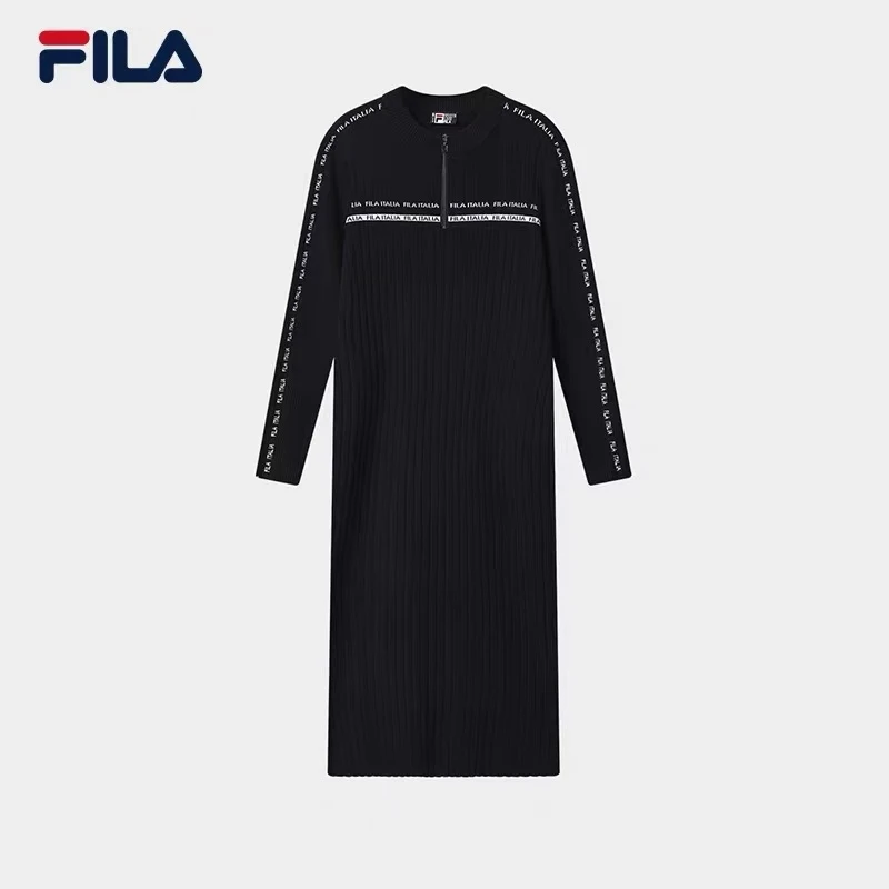 【MIU系穿搭琥珀流光风】Fila斐乐女秋季优雅长款连衣裙F51W548301F