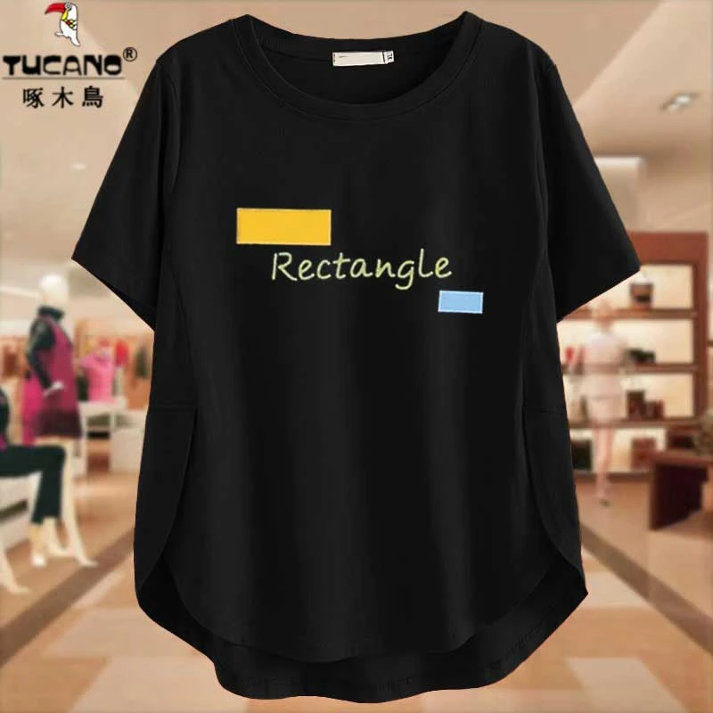 啄木鸟纯棉上衣爆款2025夏季女装不规则短袖T恤宽松大码洋气休闲