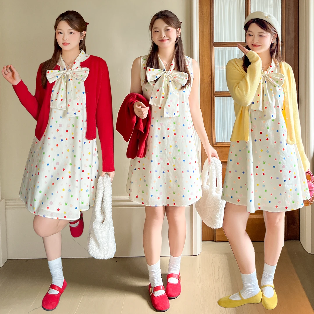 【秋季新款】DM100多巴胺甜美波点系列大码套装2285