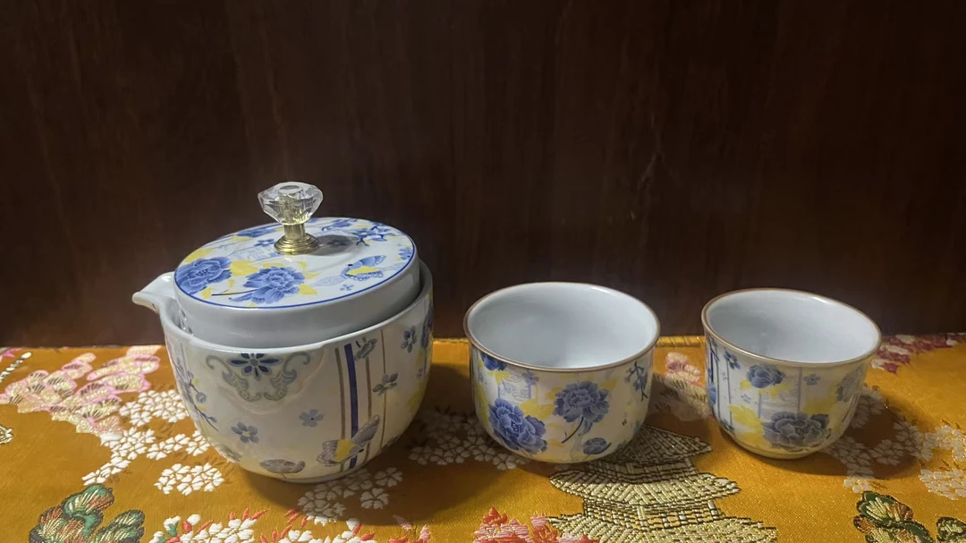 白瓷冰梅蓝旅行茶具套装一壶二杯-ZH957