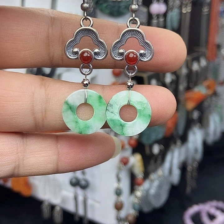 翡翠银S925镶嵌耳饰翡翠耳饰