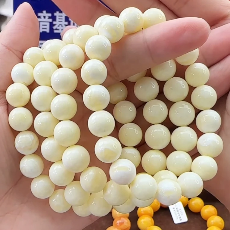 【齐福珠宝】XQ0542/10mm特级俄料浓蜡瓷白圆珠手串 （多样性发其一）