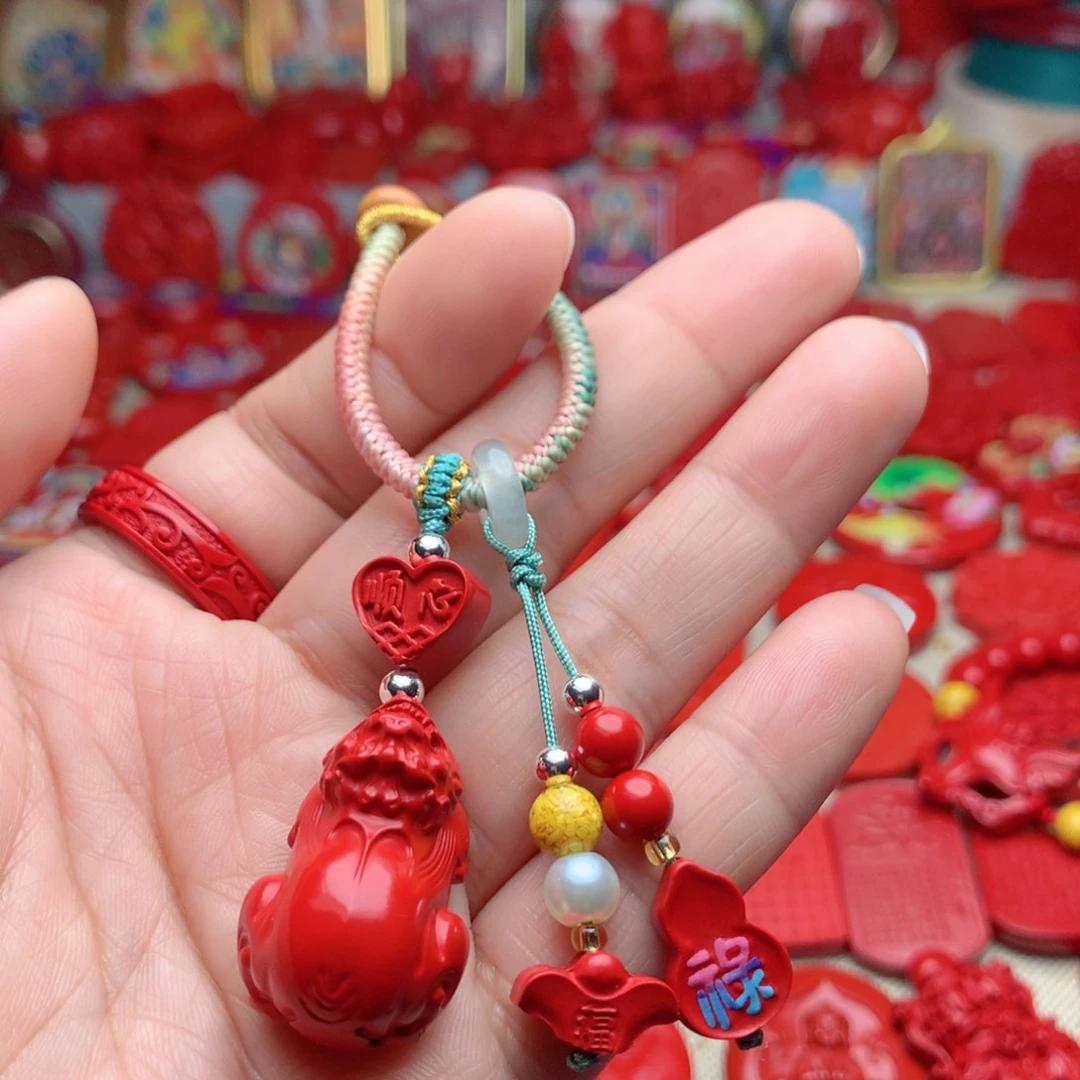 天然辰砂工艺品朱砂钥匙扣包包挂