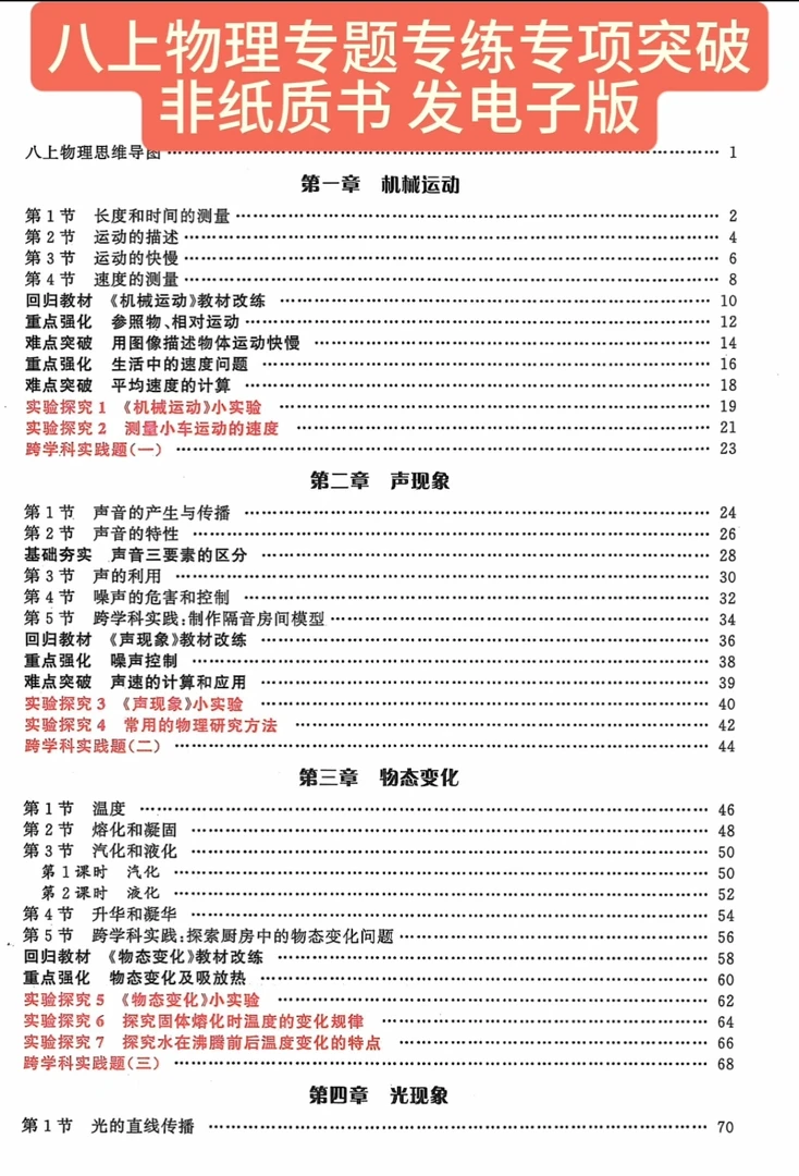 八上物理专题专练专项突破（非纸质书发电子版）