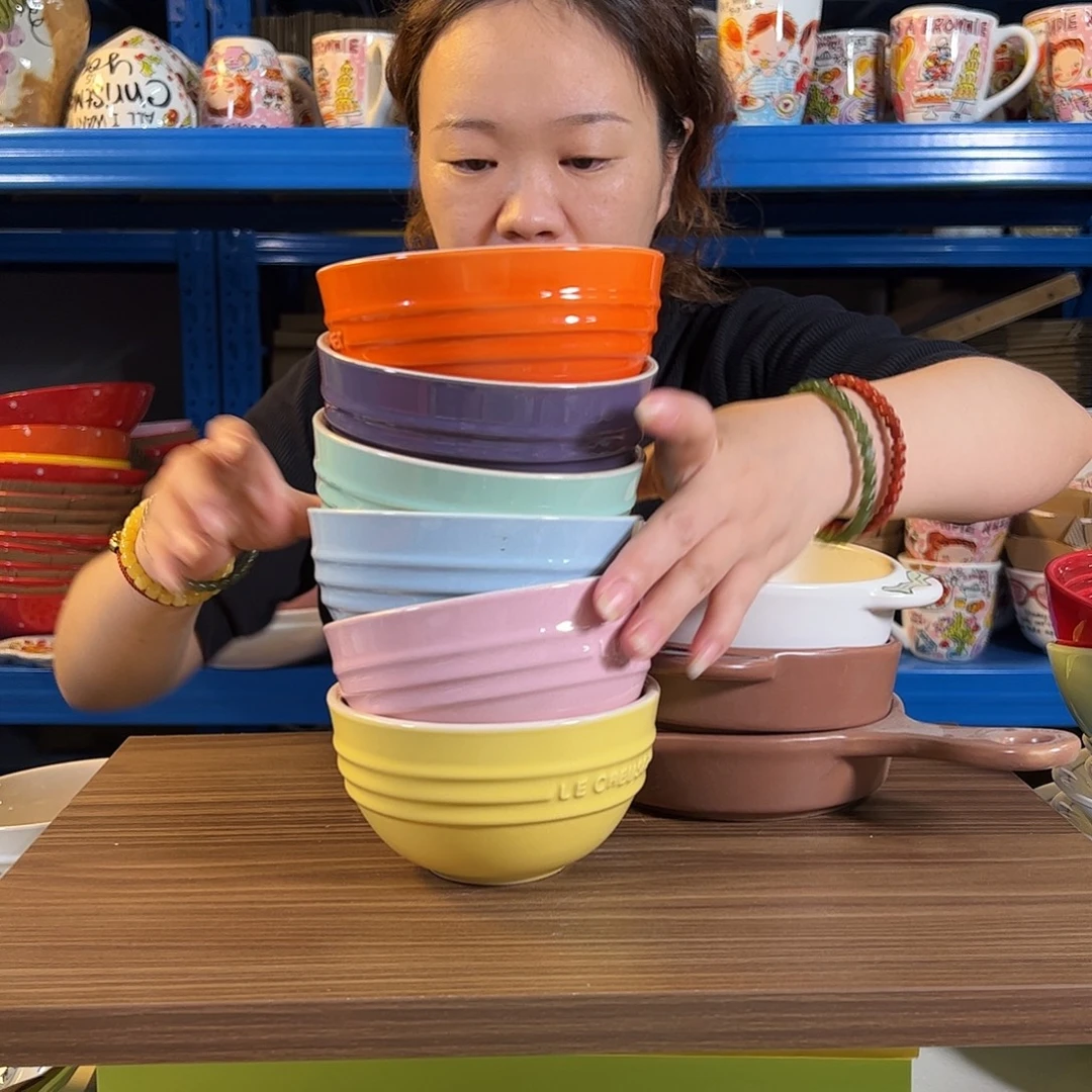 陶瓷马卡龙米饭碗两个白换紫和橙