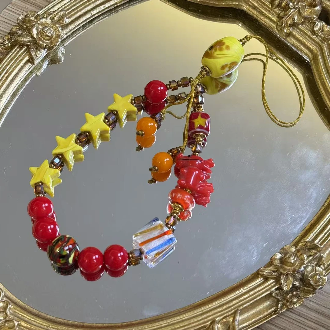 LZ3577红色小龙黄色星星琉璃手机链