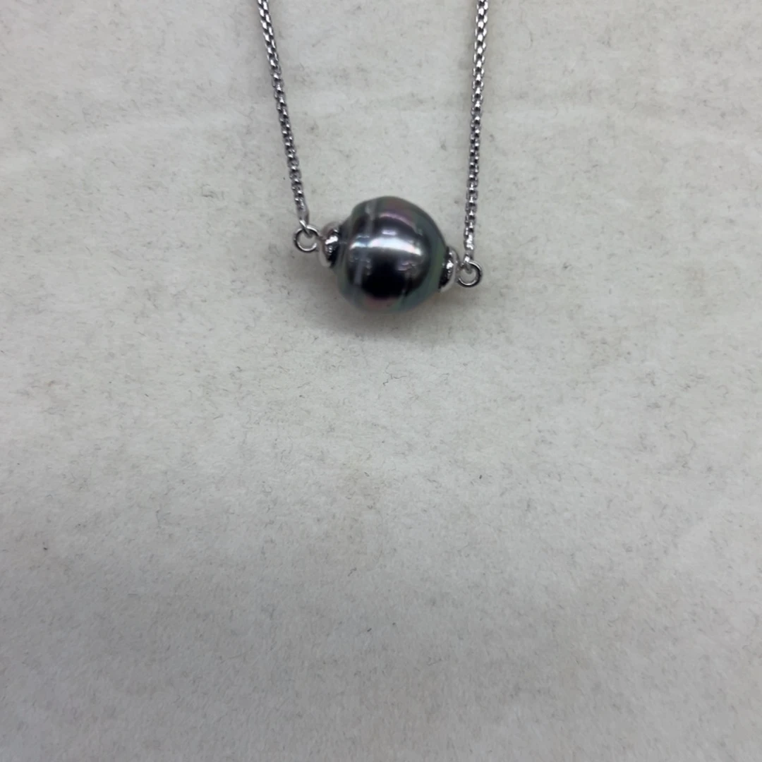 银S925镶嵌套链海水珍珠12.5mm大溪地套链