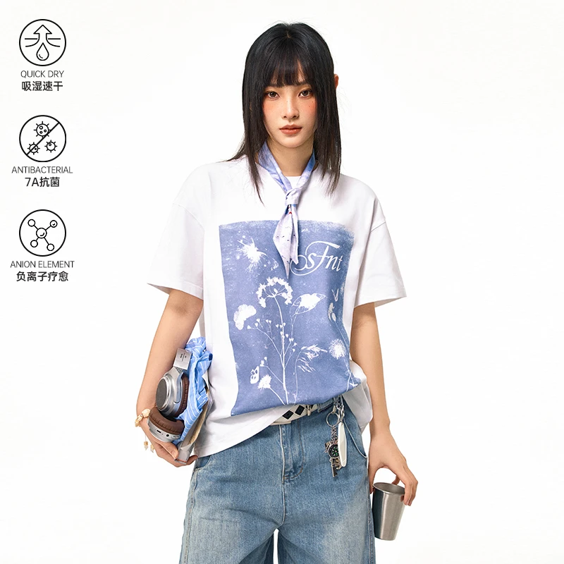 SFNT 撞色花卉短袖T恤 美式复古街头国潮牌休闲情侣款搭配