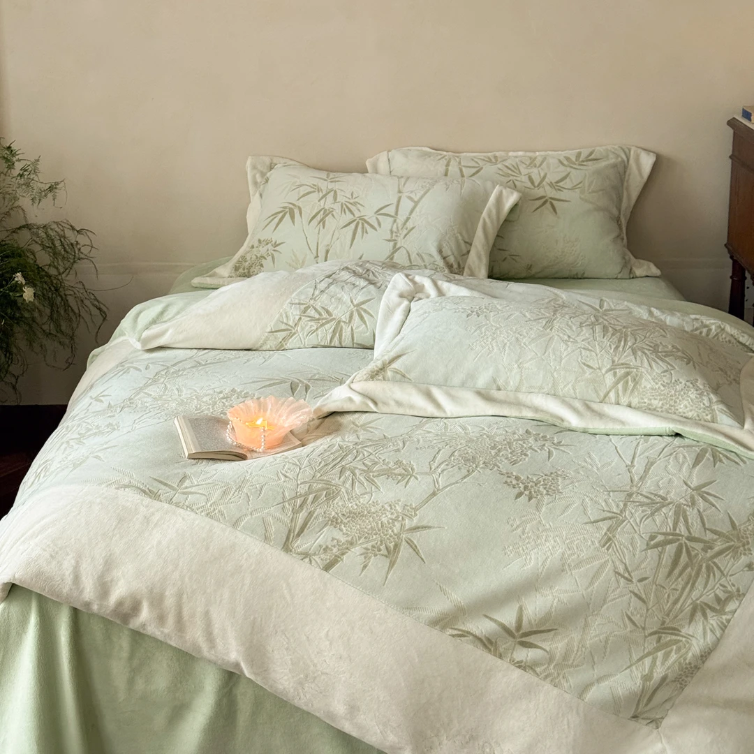 冬季加绒雕花绒床上四件套双面加厚牛奶珊瑚绒被套床单床上用品