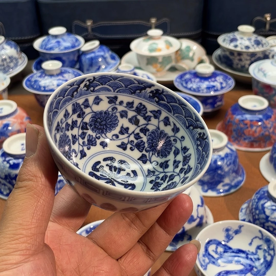 仿 明 满绘缠枝莲 鸡心杯