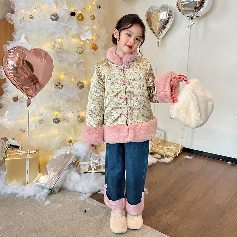 【大清仓】女童国风新年外套冬装儿童加绒宝宝唐装过年拜年衣服