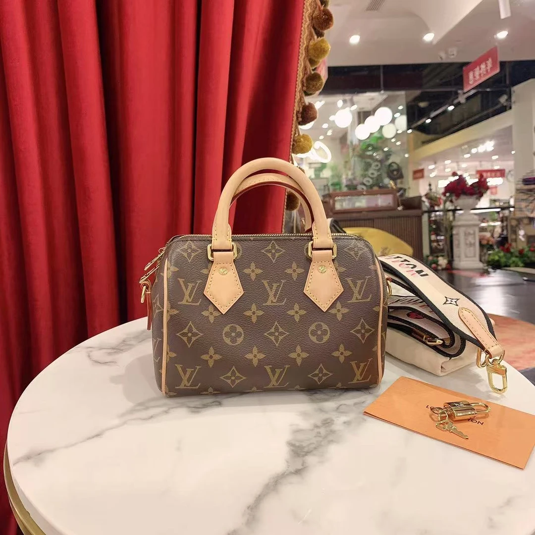 95新 LV GGS丨speedy20黑肩带老花金扣芯片款/38309015