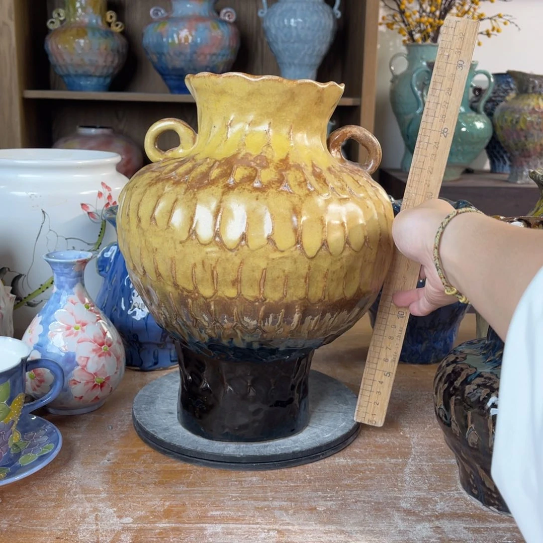 摆件陶瓷花瓶高27.5口径8盘泥微瑕