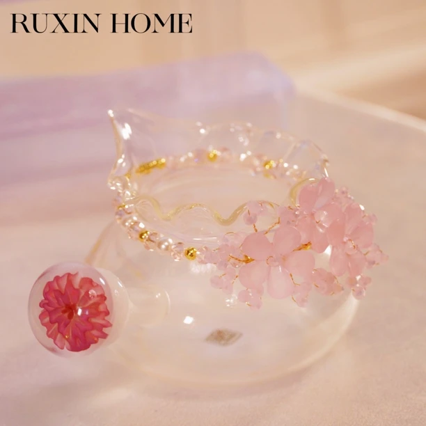 精致茶周边装饰小提溜 粉桃花公杯提溜 DL-52603