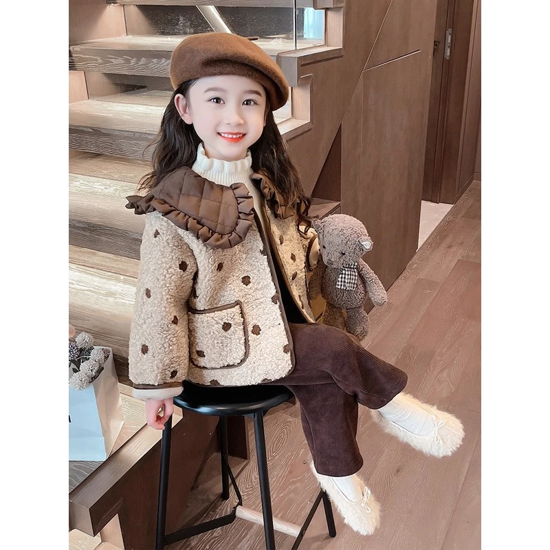 新疆包邮女童皮毛一体外套秋冬款女宝宝娃娃衫加绒加厚毛毛衣韩版