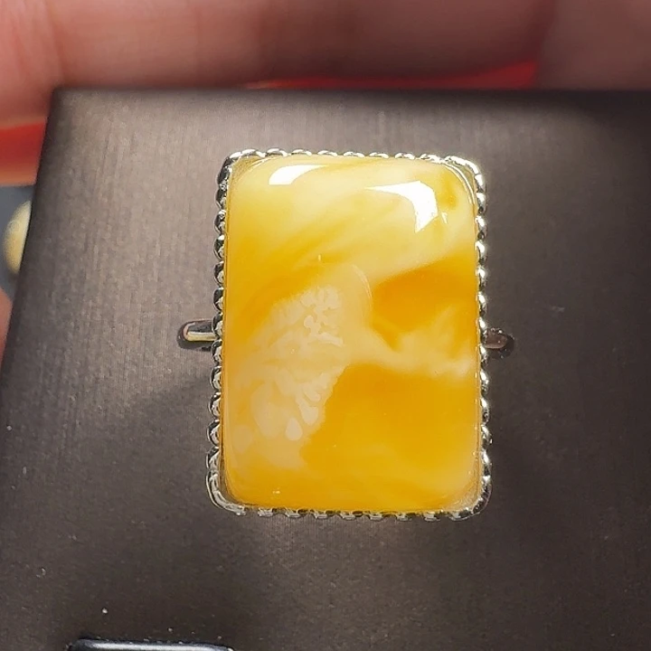 小***丫蜜蜡银S925镶嵌戒指戒指