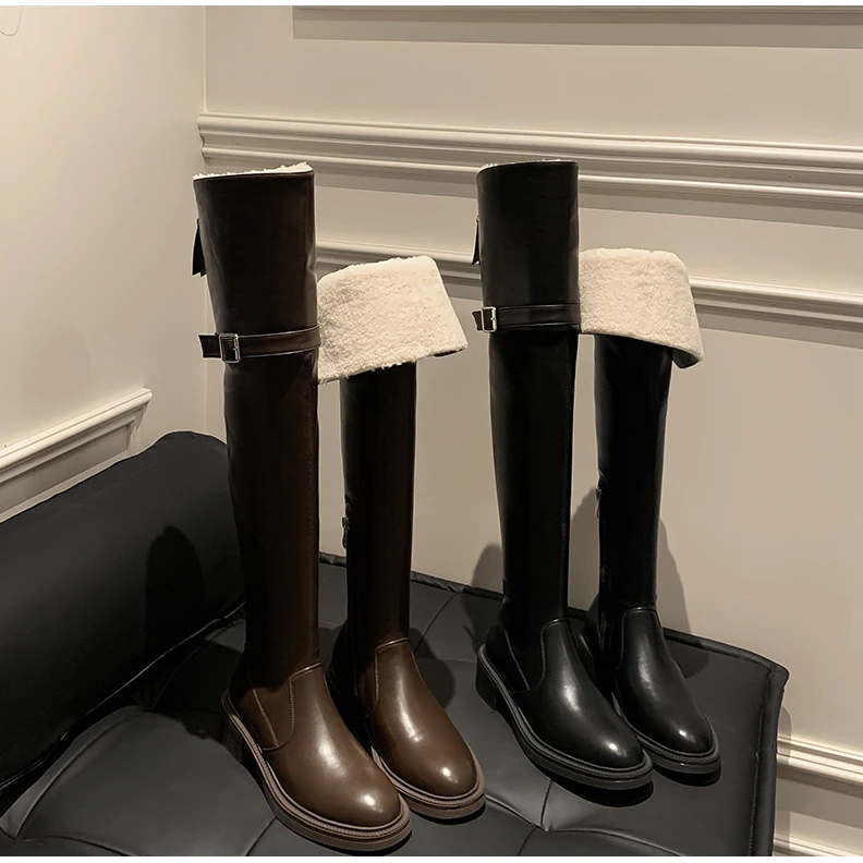 【王11】英伦风百搭气质方跟长靴3CM/7178