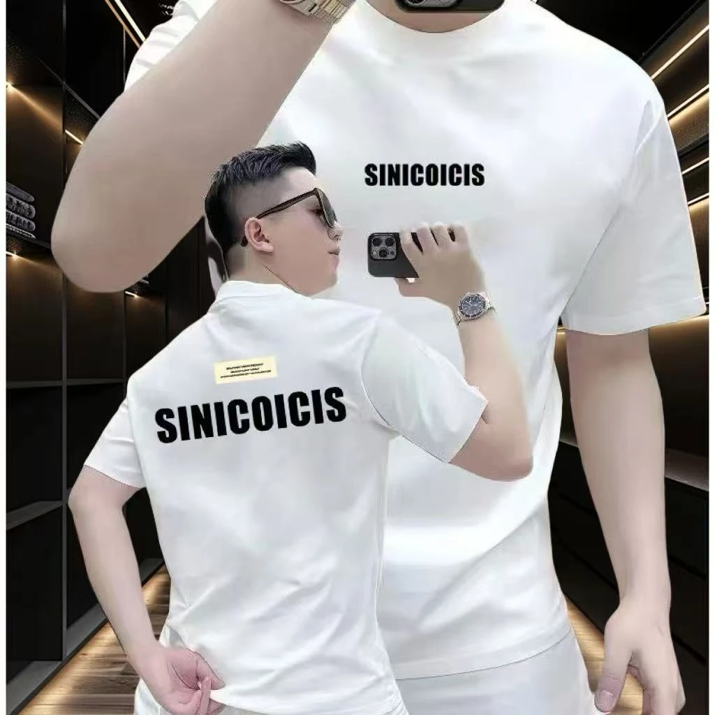 纯棉2025夏季男士短袖时尚百搭圆领印花上衣ins潮款修身打底t恤衫