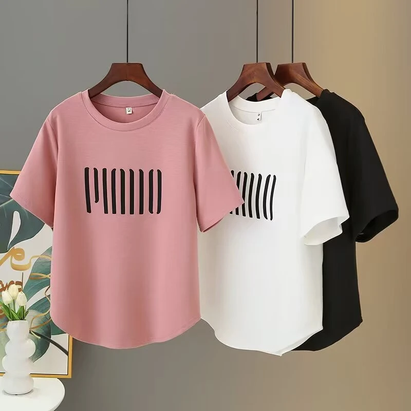 千寻--100-200斤大码女装时尚休闲百搭宽松显瘦夏季圆领韩版t恤棉