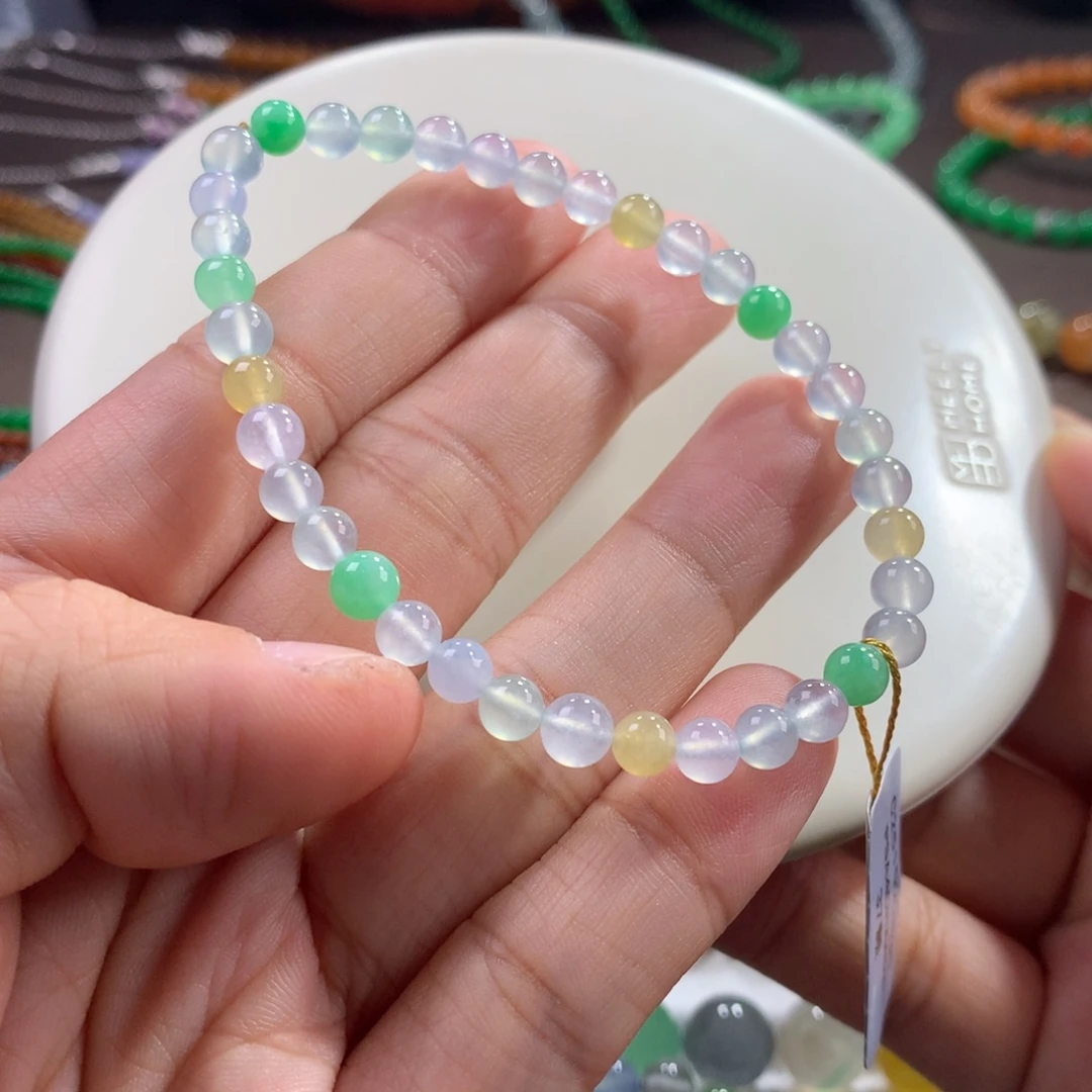 翡翠未镶嵌手链近高冰马卡龙多宝单圈卡5~5.4